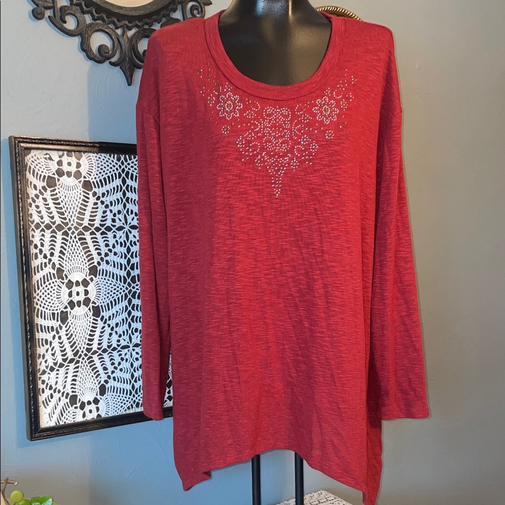 Gloria Vanderbilt Red Long Sleeve Top